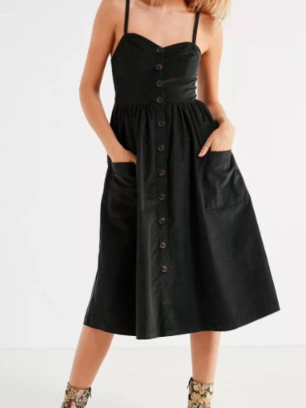 Operative Black Button‑Front Dress with Pockets | Small